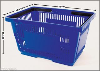 12 Heavy Duty Jumbo Shopping Basket Set with Stand Plastic Handles Blue