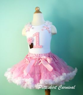 1st Birthday Cupcake Light Pink White Pettiskirt Tank Top 2pc Party Dress Outfit