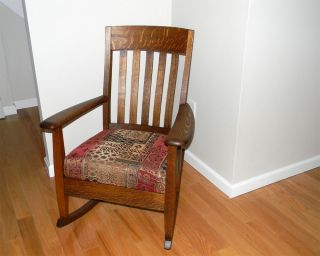 Antique Arts Crafts Stickley Era Quartered Oak Rocking Chair 1910