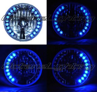 7" Halogen Motorcycle Blue LED Halo Ring Light Bulb Crystal Headlight for Harley