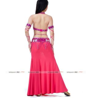 Pink Professional Belly Dance Costumes Dancing Outfit Set 3Pics Bra Belt Skirt