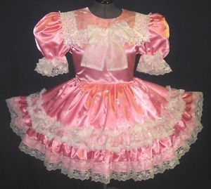 Custom Fit Pink Satin Organza Bows Adult Baby Sissy Dress Leanne