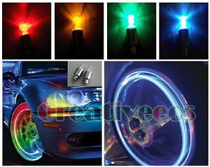 4X Bike Motorcycle Wheel Tyre Tire Valve Caps Covers 7Color LED Lights Bulbs