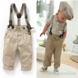 Boys 2pcs Top Bib Pants Outfit Baby Clothes Toddler Gentleman Overalls Set 0 5Y