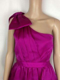 Kara Janx Sz 10 $375 Dark Pink One Shoulder Silk Cocktail Prom Dress Bow 