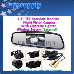 4 3" Wireless Rear View Mirror Monitor Car Reversing Kit Back Up Camera