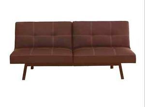 Brown Faux Leather Futon Couch Sofa Seat Chair Modern Chic Convertible Large New