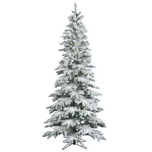 10 ft White Flocked Downswept Layered Unlit Slim Christmas Tree not Prelit U