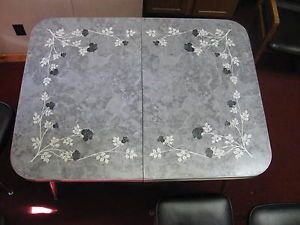 Mid Century Chrome Formica Kitchen Table w 4 Vinyl Chairs Black Roses