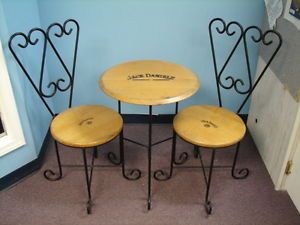 Jack Daniels Vtg Wood and Metal Table Chairs Set Liquor Collectible RARE Dine