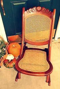 Early 1900's Antique Folding Rocking Chair Cane Walnut Sewing Chair Rocker