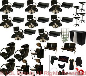 Complete 8 Station Package Barber Chair Shampoo Bowl Hair Dryer Salon Equipment