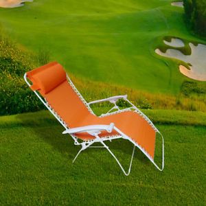Folding Outdoor Garden Patio Beach Chair Recliner Chaise Lounge Orange UK Stock