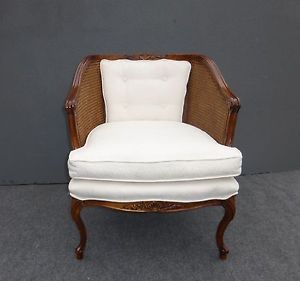 Vintage Cane French Bergere White Arm Chair Louis XV Country Cottage Chic Shabby