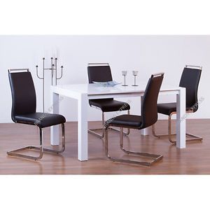 Black Faux Leather and Chrome Dining Chairs Set of Four