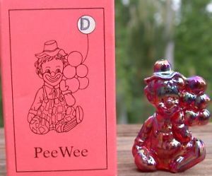 Mosser Glass Old PeeWee Clown Cherry Red Carnival Glass Made in Ohio Letter D
