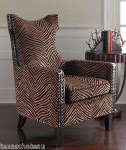 British Colonial West Indies Style Exotic Tiger Animal Print Accent Arm Chair
