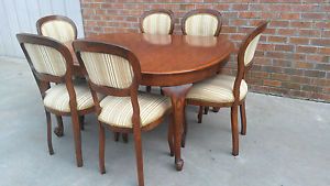 Antique Mahogany Dining Table 6 Balloon Back Upholstered Chairs Cabriole Legs