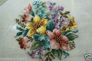 Vintage Bucilla Needle Point Tapestry Chair Canvas Floral Roses 23x23