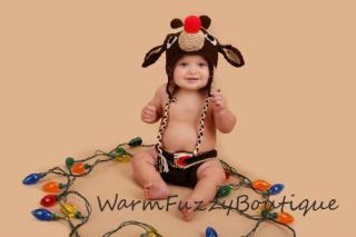 Baby Rudolph Hat Diaper Cover Costume Crochet Boygirl Newborn Christmas Reindeer