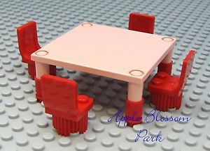 Lego Minifig Pink Peach Table Red Chairs GR8 4 Girl Friends Kitchen Food