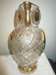 Mid Century Famosa LPW Austrian Glass Owl Pitcher Decanter Made in Vienna