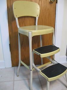 Vtg Pastel Yellow Cosco Stylaire Kitchen Step Stool Mid Century Chair Seatretro