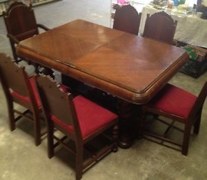 Antique Vintage Art Deco Depression Dining Room Table 6 Chairs