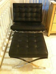 Barcelona Chair and Footstool Black Leather Look