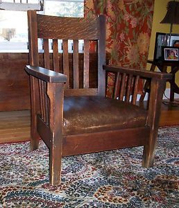 Antique Mission Arts Crafts Oak Chair Stickley Style
