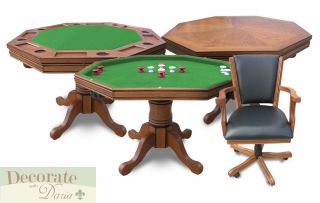 3 in 1 Poker Table w 4 Arm Chairs Bumper Pool Dining 48"x48" Oak Finish Wood New