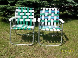181344628 Vintage Retro Aluminum Framed Folding Lawn Chairs  