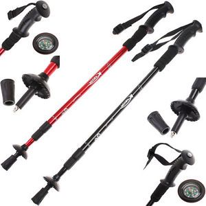 Adjustable Anti Shock Hiking Walking Stick Cane Pole Trekking Crutches Compass