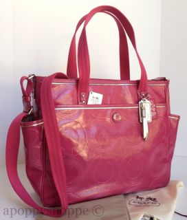 Coach Stitched Crimson Pink Patent Leather Baby Diaper Bag Tote 19911 $398