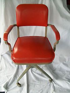 Vintage 1960's Winfield Industrial Office Chair Retro Wheels Orange Naugahyde
