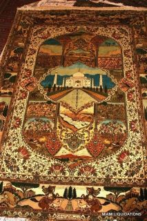 6x9' Taj Mahal 100 Silk Silk 576 Knots Hand Knotted Rug Carpet Mughal Hunting