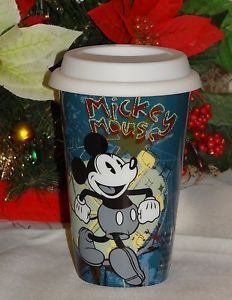 Walt Disney Mickey Mouse Porcelain Double Wall Travel Mug Cup w Lid Insulated