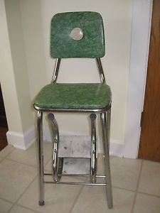 Vintage Green Button Back Kitchen Step Stool Mid Century Chair Seat Ladder Retro