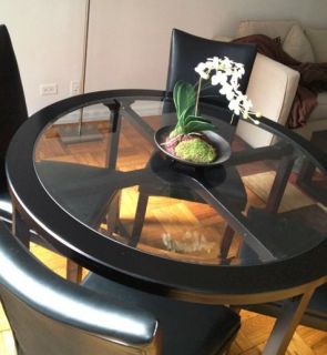 Round Glass Dining Table with 4 Leatherette Chairs