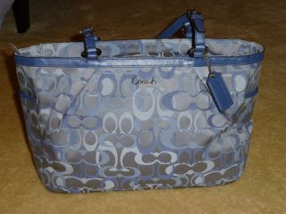 Coach Gallery Optic Signature Large Blue Tote Laptop Baby Diaper Bag F17882 $348