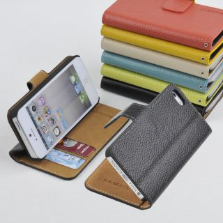iPhone 5 5S Genuine Leather Wallet Card Holder Pouch Stand Flip Case Cover i5 OC