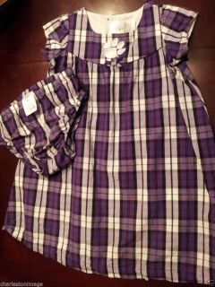Sara Lynn Togs Toddler Girl Embroidered Tiger Purple Plaid Dress Set Size 3T GUC
