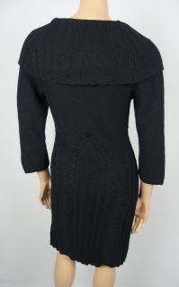 Sleeping on Snow Anthropologie Black Cable Knit Dress s Cowl 3 4 Sleeve Business
