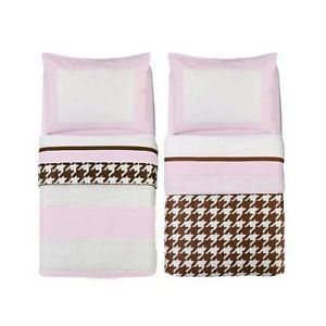 Bacati Metro Pink White Chocolate 4pc Toddler Bedding Set