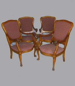 Antique Set of Four Upholstered Chairs with Lion Heads