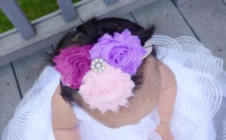1pcs Baby Toddler Girl Shabby Chiffon Flower Elastic Headband Hair Bow 21