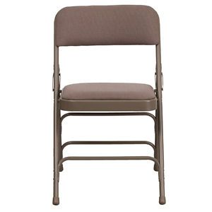 Best Heavy Duty Steel Triple Brace Metal Folding Chair Beige Fabric Padded Seat