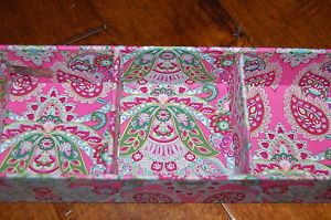 Raymond Waites 3 Section Desk Jewelry Tray Organizer Green Pink Floral New