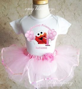 Baby Elmo First Birthday Girl Shirt Tutu Set Outfit 1st 2nd Name Age 6 12 24M
