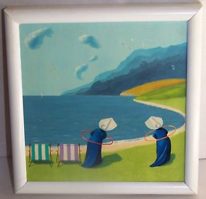 Estate Frank Whipple Original Painting Nuns Hula Hoop Beach Chairs Framed